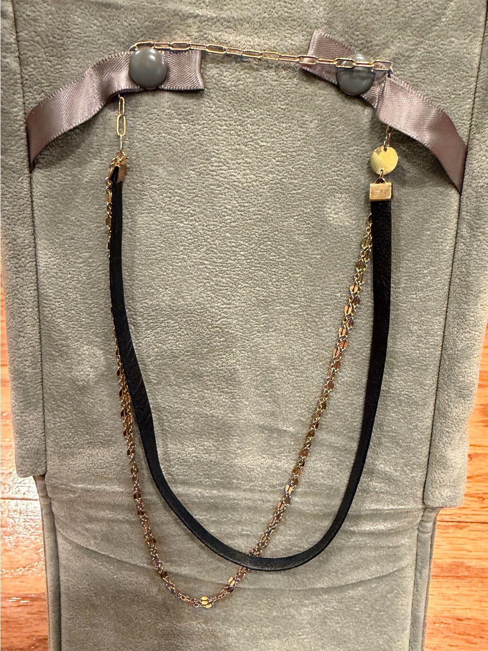 Boho Black Leather Layered Choker Gold Tone Chain Necklace Adjustable